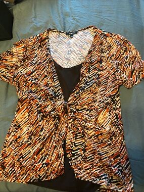 Elementz Abstract Layered Short Sleeve Tunic in Orange, Black & Cream
